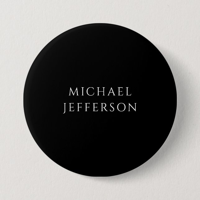 Elegant Plain Black White Personalized Custom Button (Front)