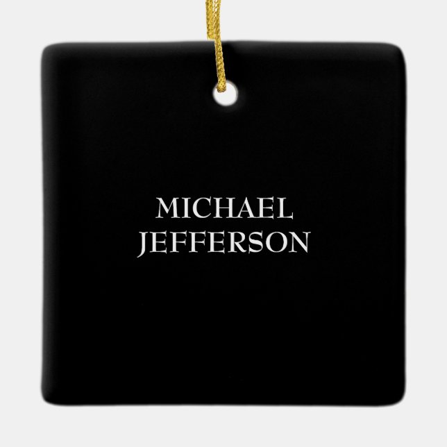 Elegant Plain Black White Personalized Custom Ceramic Ornament (Front)