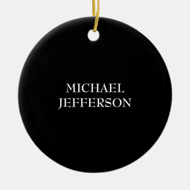 Elegant Plain Black White Personalized Custom Ceramic Ornament (Front)