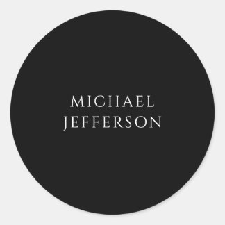 Elegant Plain Black White Personalized Custom Classic Round Sticker