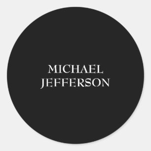 Elegant Plain Black White Personalized Custom Classic Round Sticker