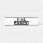 Elegant Plain Black White Personalized Custom Desk Name Plate