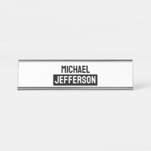 Elegant Plain Black White Personalized Custom Desk Name Plate