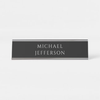 Elegant Plain Black White Personalized Custom Desk Name Plate
