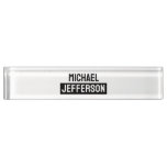 Elegant Plain Black White Personalized Custom Desk Name Plate