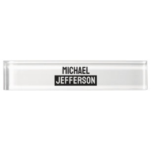 Elegant Plain Black White Personalized Custom Desk Name Plate