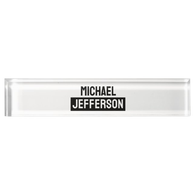 Elegant Plain Black White Personalized Custom Desk Name Plate (Front)