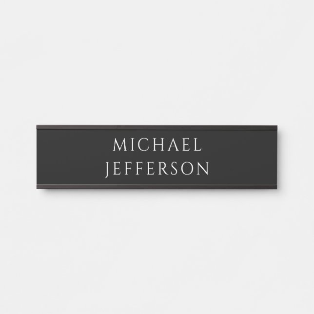 Elegant Plain Black White Personalized Custom Door Sign (Front)