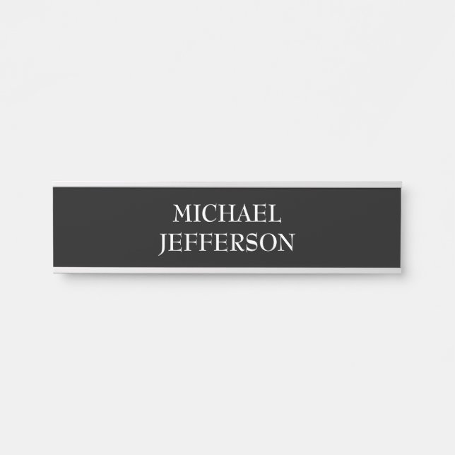 Elegant Plain Black White Personalized Custom Door Sign (Front)