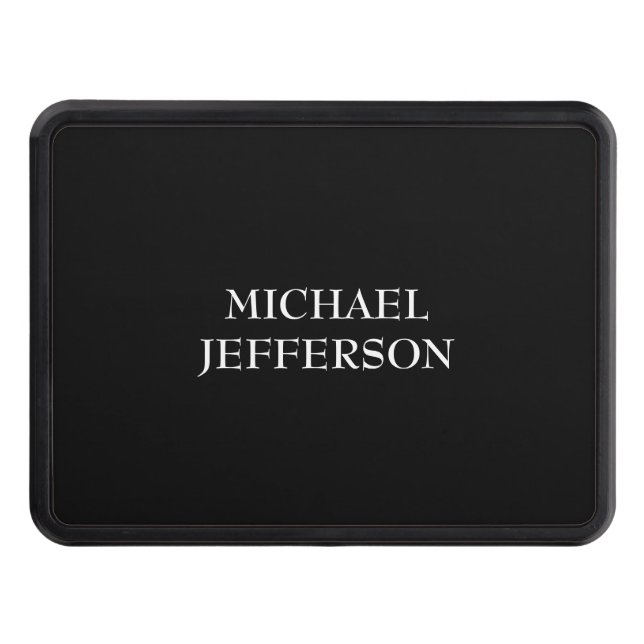 Elegant Plain Black White Personalized Custom Hitch Cover (Front)