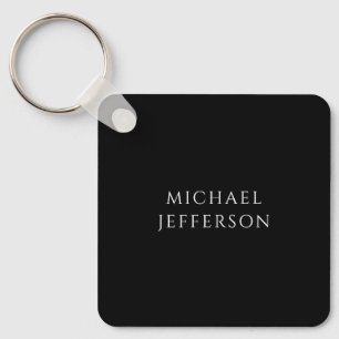 Elegant Plain Black White Personalized Custom Keychain
