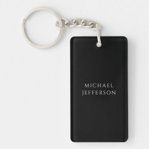 Elegant Plain Black White Personalized Custom Keychain