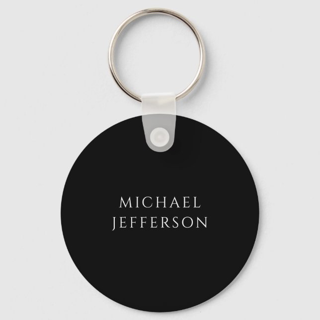 Elegant Plain Black White Personalized Custom Keychain (Front)