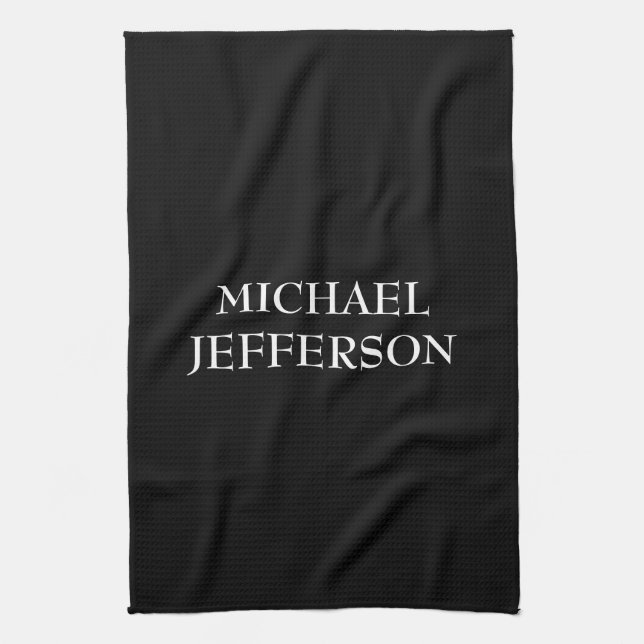 Elegant Plain Black White Personalized Custom Kitchen Towel (Vertical)