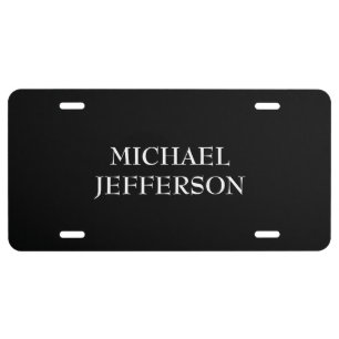 Elegant Plain Black White Personalized Custom License Plate