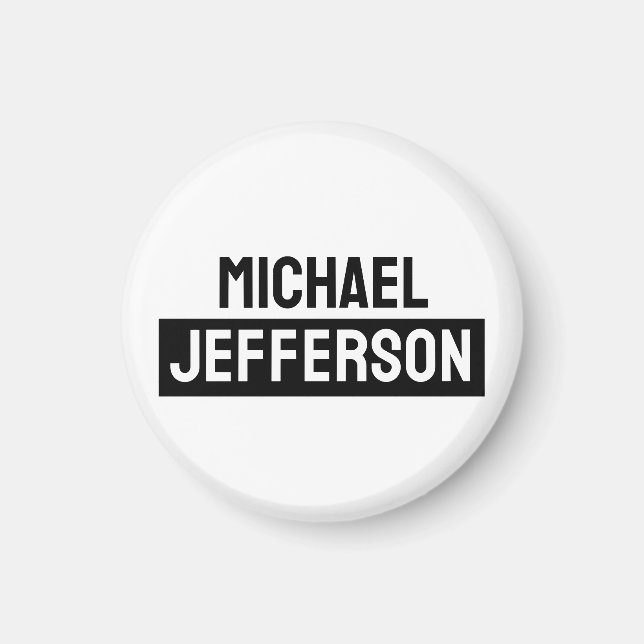 Elegant Plain Black White Personalized Custom Magnet (Front)