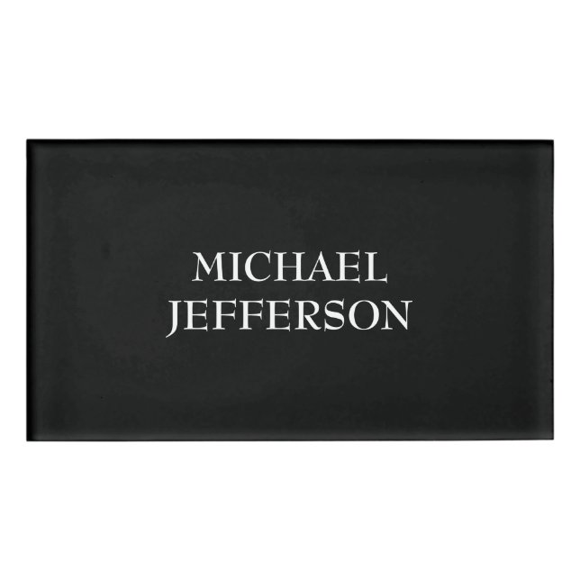 Elegant Plain Black White Personalized Custom Name Tag (Front)