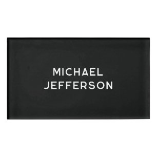 Elegant Plain Black White Personalized Custom Name Tag