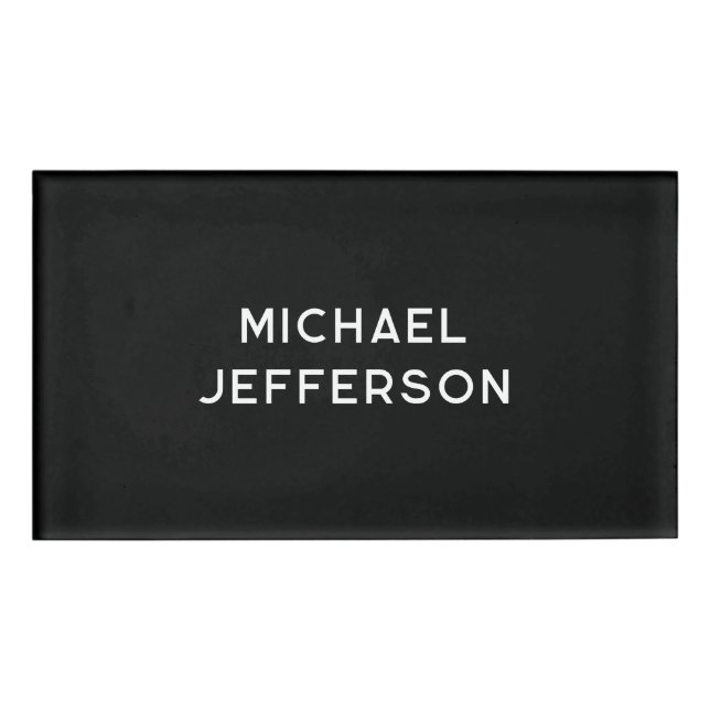 Elegant Plain Black White Personalized Custom Name Tag (Front)