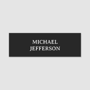 Elegant Plain Black White Personalized Custom Name Tag