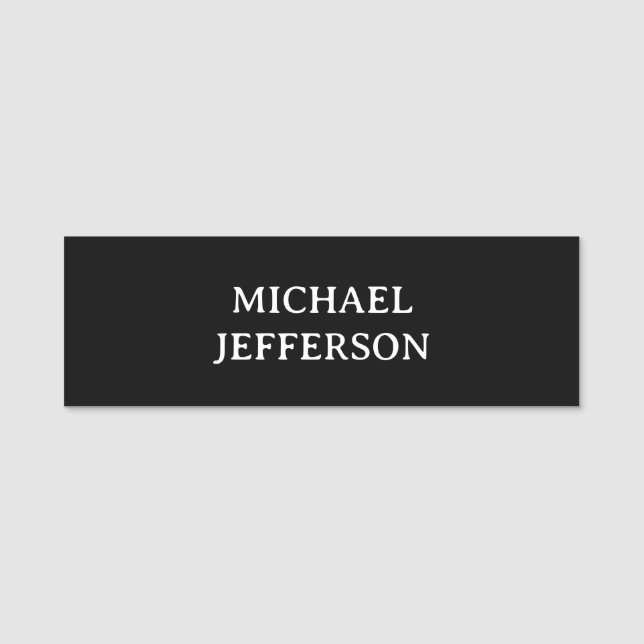 Elegant Plain Black White Personalized Custom Name Tag (Front)