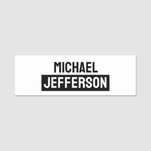 Elegant Plain Black White Personalized Custom Name Tag