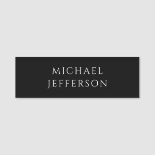 Elegant Plain Black White Personalized Custom Name Tag