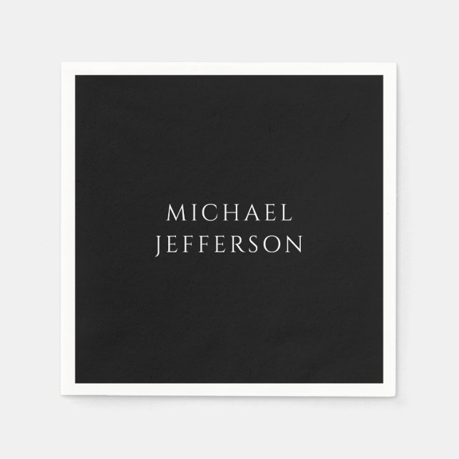 Elegant Plain Black White Personalized Custom Napkins (Front)