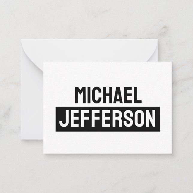 Elegant Plain Black White Personalized Custom Note Card (Front)