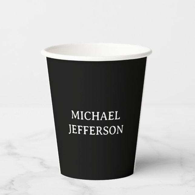 Elegant Plain Black White Personalized Custom Paper Cups (Front)