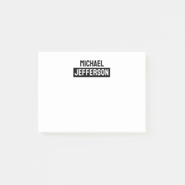 Elegant Plain Black White Personalized Custom Post-it Notes (Front)