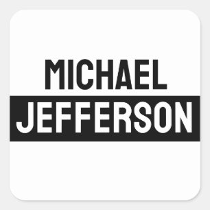 Elegant Plain Black White Personalized Custom Square Sticker