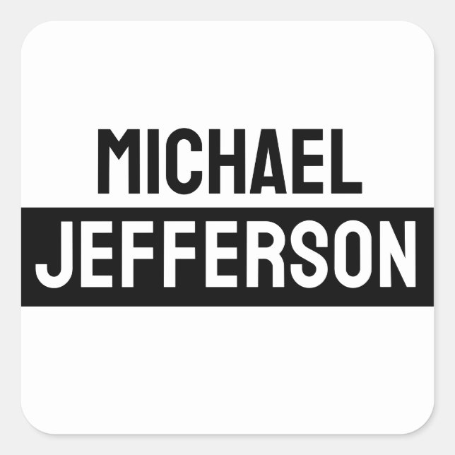 Elegant Plain Black White Personalized Custom Square Sticker (Front)