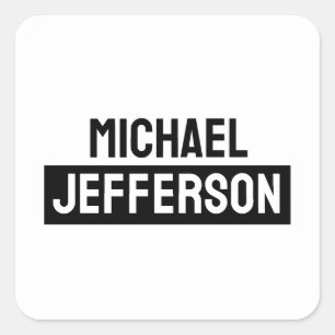 Elegant Plain Black White Personalized Custom Square Sticker