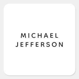 Elegant Plain Black White Personalized Custom Square Sticker