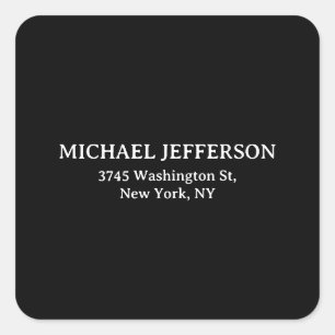Elegant Plain Black White Personalized Custom Square Sticker