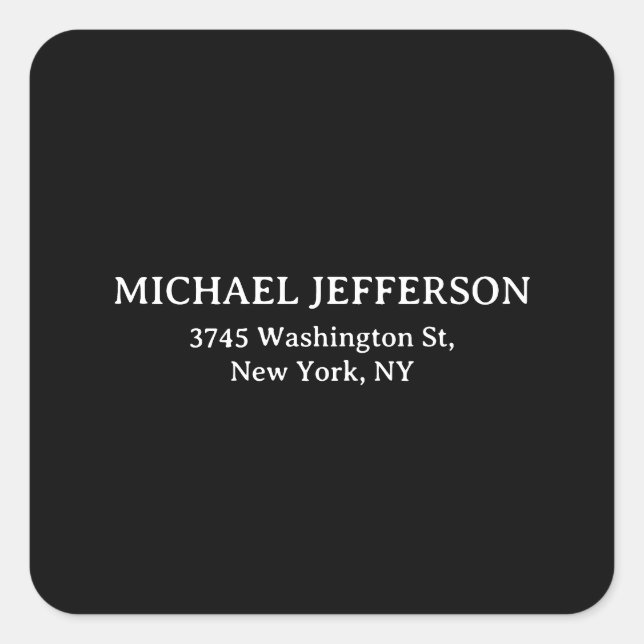 Elegant Plain Black White Personalized Custom Square Sticker (Front)