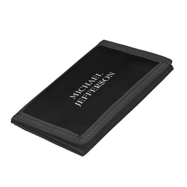 Elegant Plain Black White Personalized Custom Trifold Wallet (Bottom)