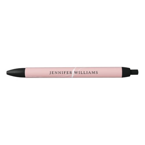 Elegant Plain Blush Pink Script Monogram Black Ink Pen