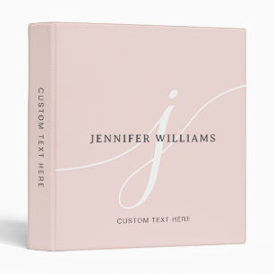 Elegant Plain Blush Pink White Script Monogram 3 Ring Binder