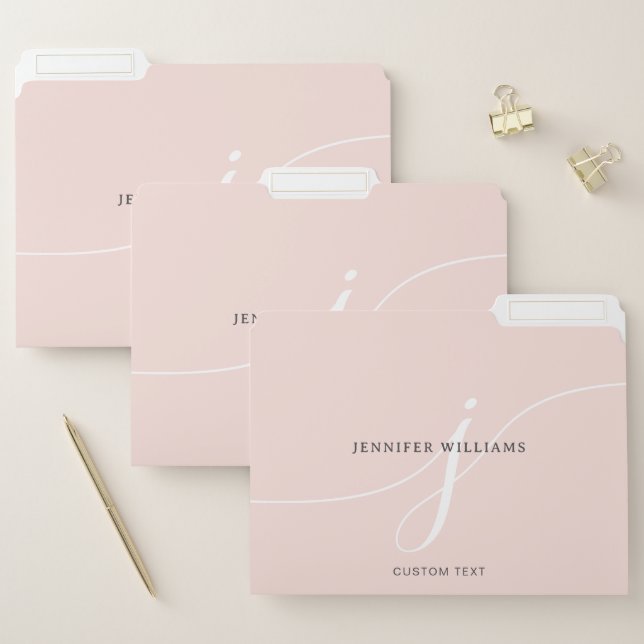 Elegant Plain Blush Pink White Script Monogram File Folder (Set)