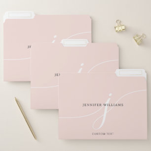 Elegant Plain Blush Pink White Script Monogram File Folder