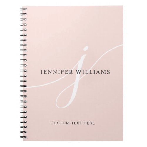 Elegant Plain Blush Pink White Script Monogram Notebook