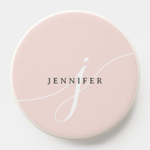 Elegant Plain Blush Pink White Script Monogram PopSocket