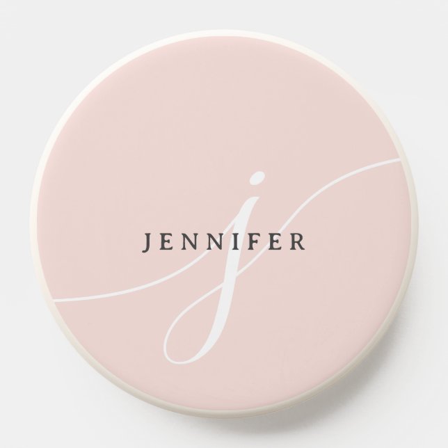 Elegant Plain Blush Pink White Script Monogram PopSocket (Popsocket)