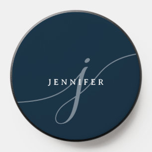 Elegant Plain Dusty Navy Blue Script Monogram PopSocket