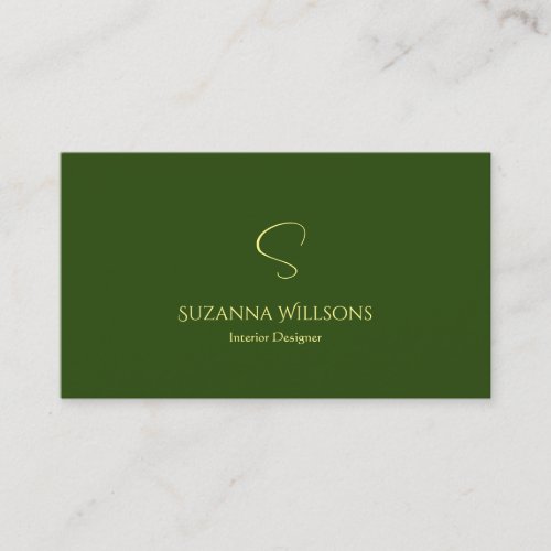 Elegant Plain Forest Green with Monogram Stylish Business Card