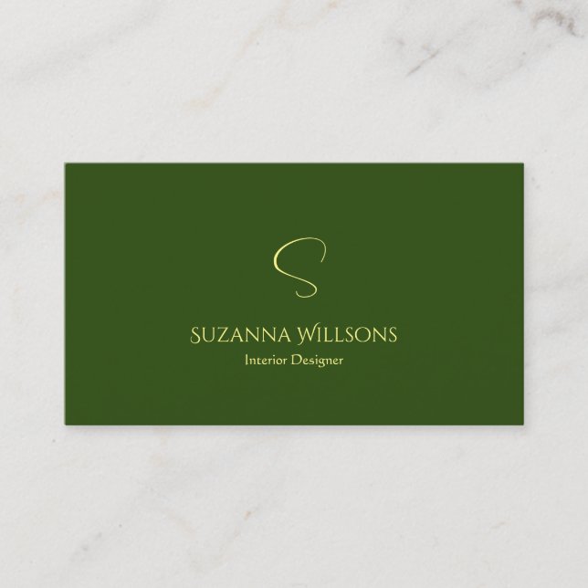 Elegant Plain Forest Green with Monogram Stylish Business Card (Front)