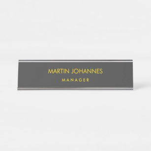 Elegant Plain Gold Color Grey Black Custom Name Desk Name Plate