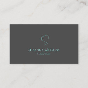 Elegant Plain Gray and Teal with Monogram Stylish Business Card